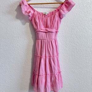 francesca's Pink Flutter Sleeve Smocked Back Tiered Mini Dress sz xsmall